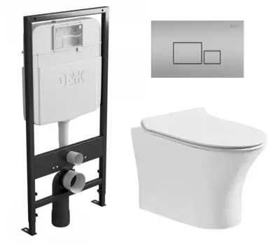 Комплект 3 в 1 инсталляция D&K DI8055119 + Унитаз подвесной Cerutti Spa Bernina aria CT7191 + Кнопка прямоугольная матовый хром