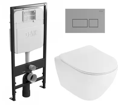 Комплект 3 в 1 инсталляция D&K DI8055119 + Унитаз подвесной Cezares Stylus CZR-513-TH-R + Кнопка прямоугольная хром