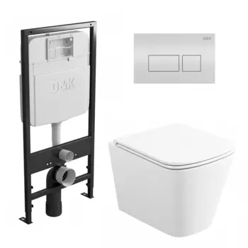 Комплект 3 в 1 инсталляция D&K DI8055119 + Унитаз подвесной Enio Binario + Кнопка прямоугольная белая