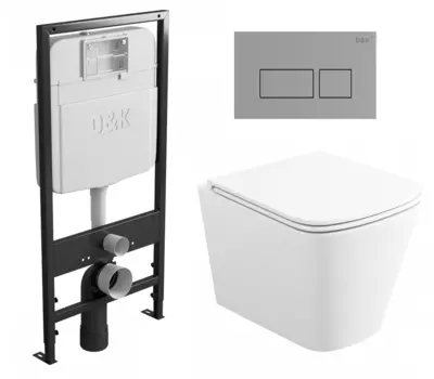 Комплект 3 в 1 инсталляция D&K DI8055119 + Унитаз подвесной Enio Binario + Кнопка прямоугольная хром