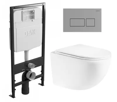 Комплект 3 в 1 инсталляция D&K DI8055119 + Унитаз подвесной Enio Unico + Кнопка прямоугольная хром