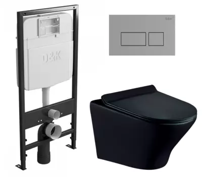 Комплект 3 в 1 инсталляция D&K DI8055119 + Унитаз подвесной Esbano Aster ESUPASTEBM + Кнопка прямоугольная хром