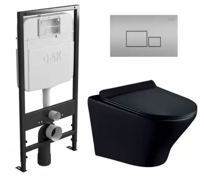 Комплект 3 в 1 инсталляция D&K DI8055119 + Унитаз подвесной Esbano Aster ESUPASTEBM + Кнопка прямоугольная матовый хром