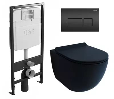 Комплект 3 в 1 инсталляция D&K DI8055119 + Унитаз подвесной Esbano Garcia + Кнопка прямоугольная черная