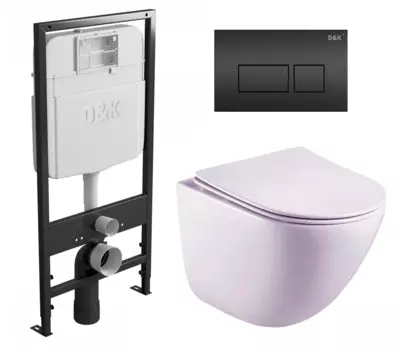 Комплект 3 в 1 инсталляция D&K DI8055119 + Унитаз подвесной Esbano Lotus ESUPLOTUW + Кнопка прямоугольная черная