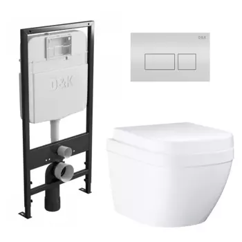 Комплект 3 в 1 инсталляция D&K DI8055119 + Унитаз подвесной Grohe Euro Ceramic 39206000 + Кнопка прямоугольная белая
