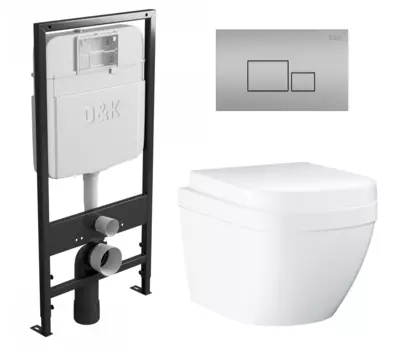 Комплект 3 в 1 инсталляция D&K DI8055119 + Унитаз подвесной Grohe Euro Ceramic 39206000 + Кнопка прямоугольная матовый хром