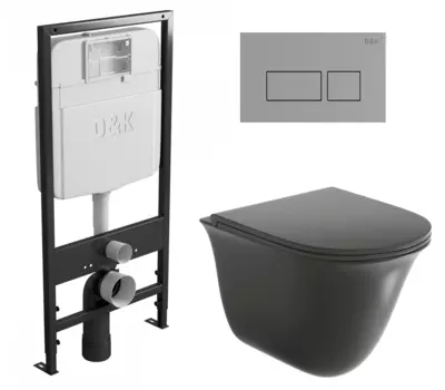 Комплект 3 в 1 инсталляция D&K DI8055119 + Унитаз подвесной Grossman GR-4412BMS + Кнопка прямоугольная хром