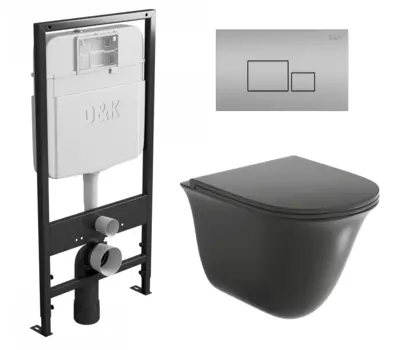 Комплект 3 в 1 инсталляция D&K DI8055119 + Унитаз подвесной Grossman GR-4412BMS + Кнопка прямоугольная матовый хром