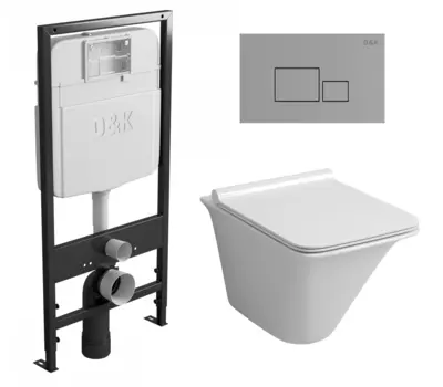 Комплект 3 в 1 инсталляция D&K DI8055119 + Унитаз подвесной Grossman GR-4413S + Кнопка прямоугольная хром