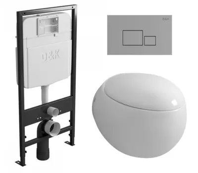 Комплект 3 в 1 инсталляция D&K DI8055119 + Унитаз подвесной Grossman GR-4442 + Кнопка прямоугольная хром
