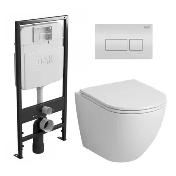 Комплект 3 в 1 инсталляция D&K DI8055119 + Унитаз подвесной Grossman GR-4455S + Кнопка прямоугольная белая