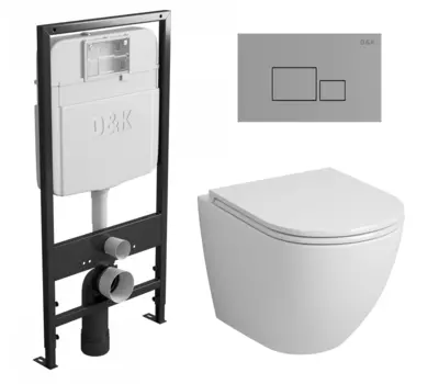 Комплект 3 в 1 инсталляция D&K DI8055119 + Унитаз подвесной Grossman GR-4455S + Кнопка прямоугольная хром