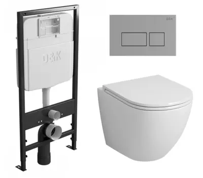 Комплект 3 в 1 инсталляция D&K DI8055119 + Унитаз подвесной Grossman GR-4455S + Кнопка прямоугольная хром