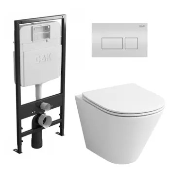 Комплект 3 в 1 инсталляция D&K DI8055119 + Унитаз подвесной Grossman GR-4477S + Кнопка прямоугольная белая