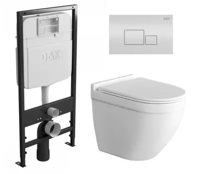 Комплект 3 в 1 инсталляция D&K DI8055119 + Унитаз подвесной Grossman GR-4483S + Кнопка прямоугольная белая
