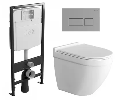 Комплект 3 в 1 инсталляция D&K DI8055119 + Унитаз подвесной Grossman GR-4483S + Кнопка прямоугольная хром