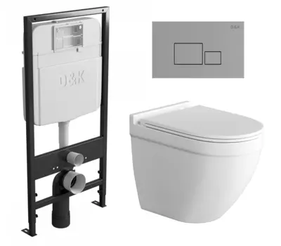 Комплект 3 в 1 инсталляция D&K DI8055119 + Унитаз подвесной Grossman GR-4483S + Кнопка прямоугольная хром