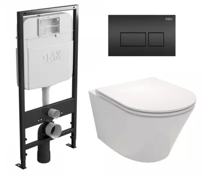 Комплект 3 в 1 инсталляция D&K DI8055119 + Унитаз подвесной Jacob Delafon Rodin+ EDY102-00 + Кнопка прямоугольная черная