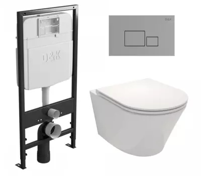 Комплект 3 в 1 инсталляция D&K DI8055119 + Унитаз подвесной Jacob Delafon Rodin+ EDY102-00 + Кнопка прямоугольная хром