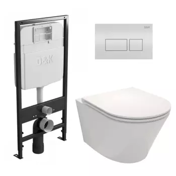Комплект 3 в 1 инсталляция D&K DI8055119 + Унитаз подвесной Jacob Delafon Rodin Плюс + Кнопка прямоугольная белая