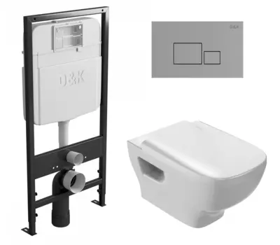 Комплект 3 в 1 инсталляция D&K DI8055119 + Унитаз подвесной Jacob Delafon Struktura EDE102-00 + Кнопка прямоугольная хром
