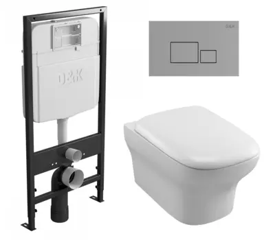 Комплект 3 в 1 инсталляция D&K DI8055119 + Унитаз подвесной Jacob Delafon Vox EDM102-00 + Кнопка прямоугольная хром