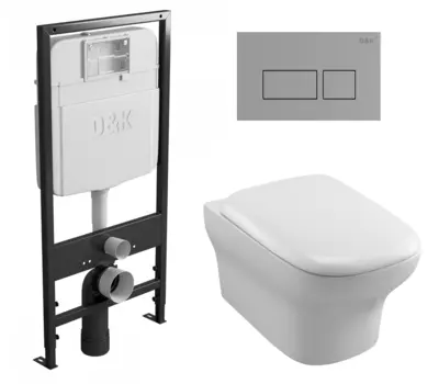 Комплект 3 в 1 инсталляция D&K DI8055119 + Унитаз подвесной Jacob Delafon Vox EDM102-00 + Кнопка прямоугольная хром