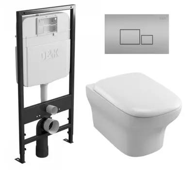Комплект 3 в 1 инсталляция D&K DI8055119 + Унитаз подвесной Jacob Delafon Vox EDM102-00 + Кнопка прямоугольная матовый хром