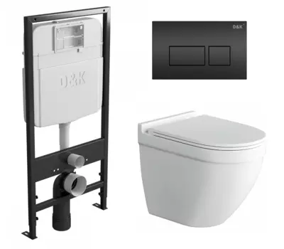 Комплект 3 в 1 инсталляция D&K DI8055119 + Унитаз подвесной Owl 1975 Cirkel-H + Кнопка прямоугольная черная