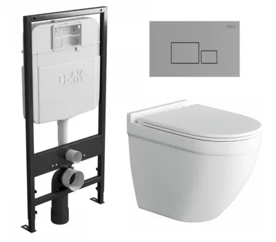 Комплект 3 в 1 инсталляция D&K DI8055119 + Унитаз подвесной Owl 1975 Cirkel-H + Кнопка прямоугольная хром