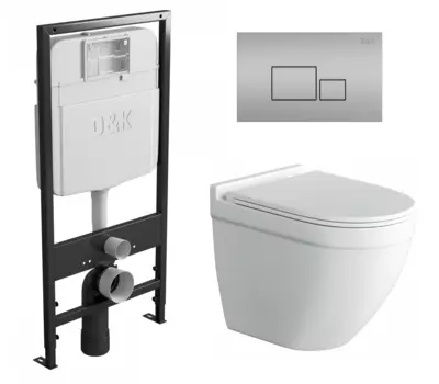 Комплект 3 в 1 инсталляция D&K DI8055119 + Унитаз подвесной Owl 1975 Cirkel-H + Кнопка прямоугольная матовый хром