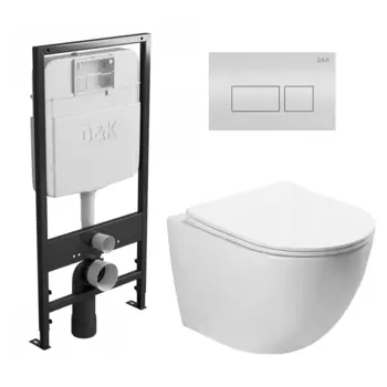 Комплект 3 в 1 инсталляция D&K DI8055119 + Унитаз подвесной SantiLine SL-5005 + Кнопка прямоугольная белая