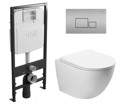 Комплект 3 в 1 инсталляция D&K DI8055119 + Унитаз подвесной SantiLine SL-5005 + Кнопка прямоугольная матовый хром
