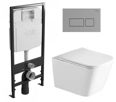 Комплект 3 в 1 инсталляция D&K DI8055119 + Унитаз подвесной SantiLine SL-5007 + Кнопка прямоугольная хром