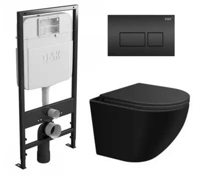 Комплект 3 в 1 инсталляция D&K DI8055119 + Унитаз подвесной SinteSi EVI + Кнопка прямоугольная черная