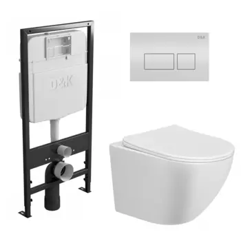 Комплект 3 в 1 инсталляция D&K DI8055119 + Унитаз подвесной Taliente Amato AM25010 + Кнопка прямоугольная белая