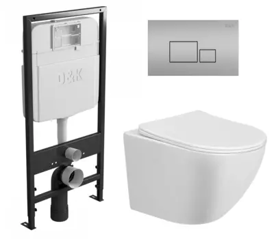 Комплект 3 в 1 инсталляция D&K DI8055119 + Унитаз подвесной Taliente Amato AM25010 + Кнопка прямоугольная матовый хром