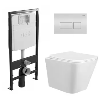 Комплект 3 в 1 инсталляция D&K DI8055119 + Унитаз подвесной Taliente Correto CR25200 + Кнопка прямоугольная белая