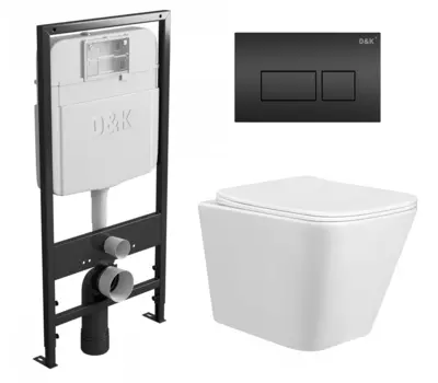 Комплект 3 в 1 инсталляция D&K DI8055119 + Унитаз подвесной Taliente Correto CR25200 + Кнопка прямоугольная черная