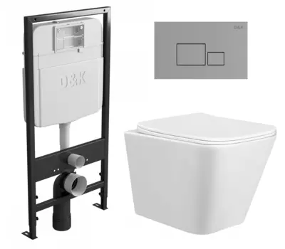 Комплект 3 в 1 инсталляция D&K DI8055119 + Унитаз подвесной Taliente Correto CR25200 + Кнопка прямоугольная хром