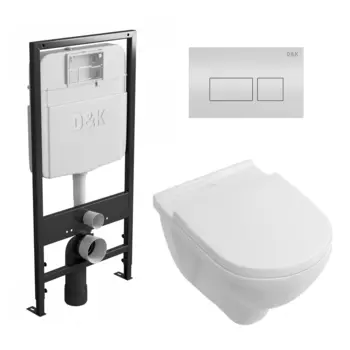 Комплект 3 в 1 инсталляция D&K DI8055119 + Унитаз подвесной Villeroy & Boch O Novo Directflush + Кнопка прямоугольная белая