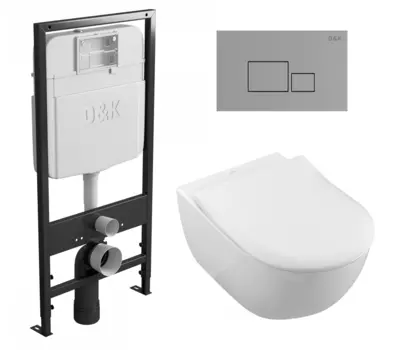 Комплект 3 в 1 инсталляция D&K DI8055119 + Унитаз подвесной Villeroy & Boch Subway 2.0 5614R201 + Кнопка прямоугольная хром