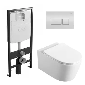 Комплект 3 в 1 инсталляция D&K DI8055119 + Унитаз подвесной Vincea Cute VT1-24 + Кнопка прямоугольная белая