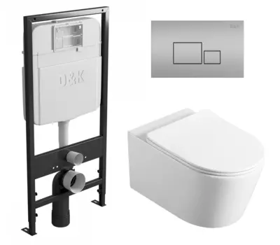 Комплект 3 в 1 инсталляция D&K DI8055119 + Унитаз подвесной Vincea Cute VT1-24 + Кнопка прямоугольная матовый хром