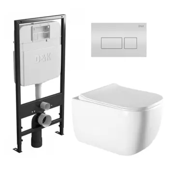 Комплект 3 в 1 инсталляция D&K DI8055119 + Унитаз подвесной Vincea Form VT1-35 + Кнопка прямоугольная белая