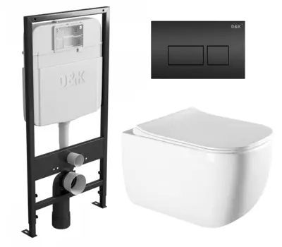 Комплект 3 в 1 инсталляция D&K DI8055119 + Унитаз подвесной Vincea Form VT1-35 + Кнопка прямоугольная черная