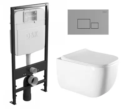 Комплект 3 в 1 инсталляция D&K DI8055119 + Унитаз подвесной Vincea Form VT1-35 + Кнопка прямоугольная хром