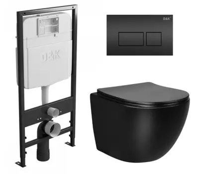 Комплект 3 в 1 инсталляция D&K DI8055119 + Унитаз подвесной Vincea Globo VT1-14MB + Кнопка прямоугольная черная