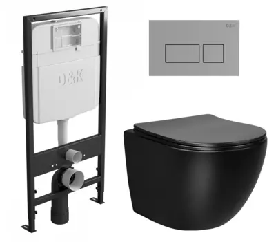 Комплект 3 в 1 инсталляция D&K DI8055119 + Унитаз подвесной Vincea Globo VT1-14SMB + Кнопка прямоугольная хром